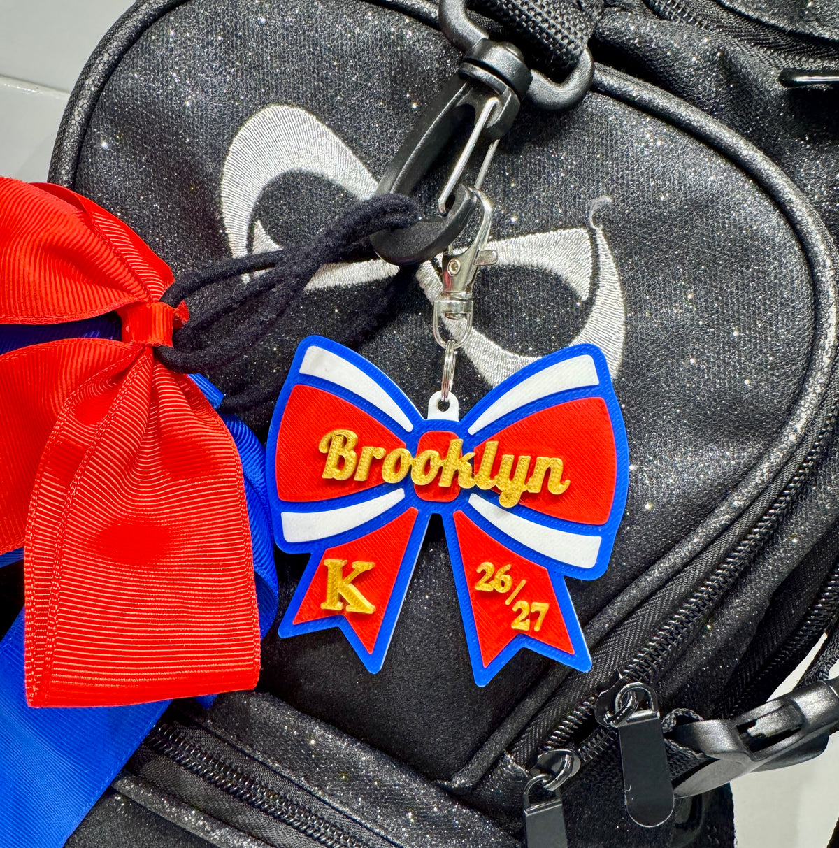 Personalized Cheer Bow Bag Tag