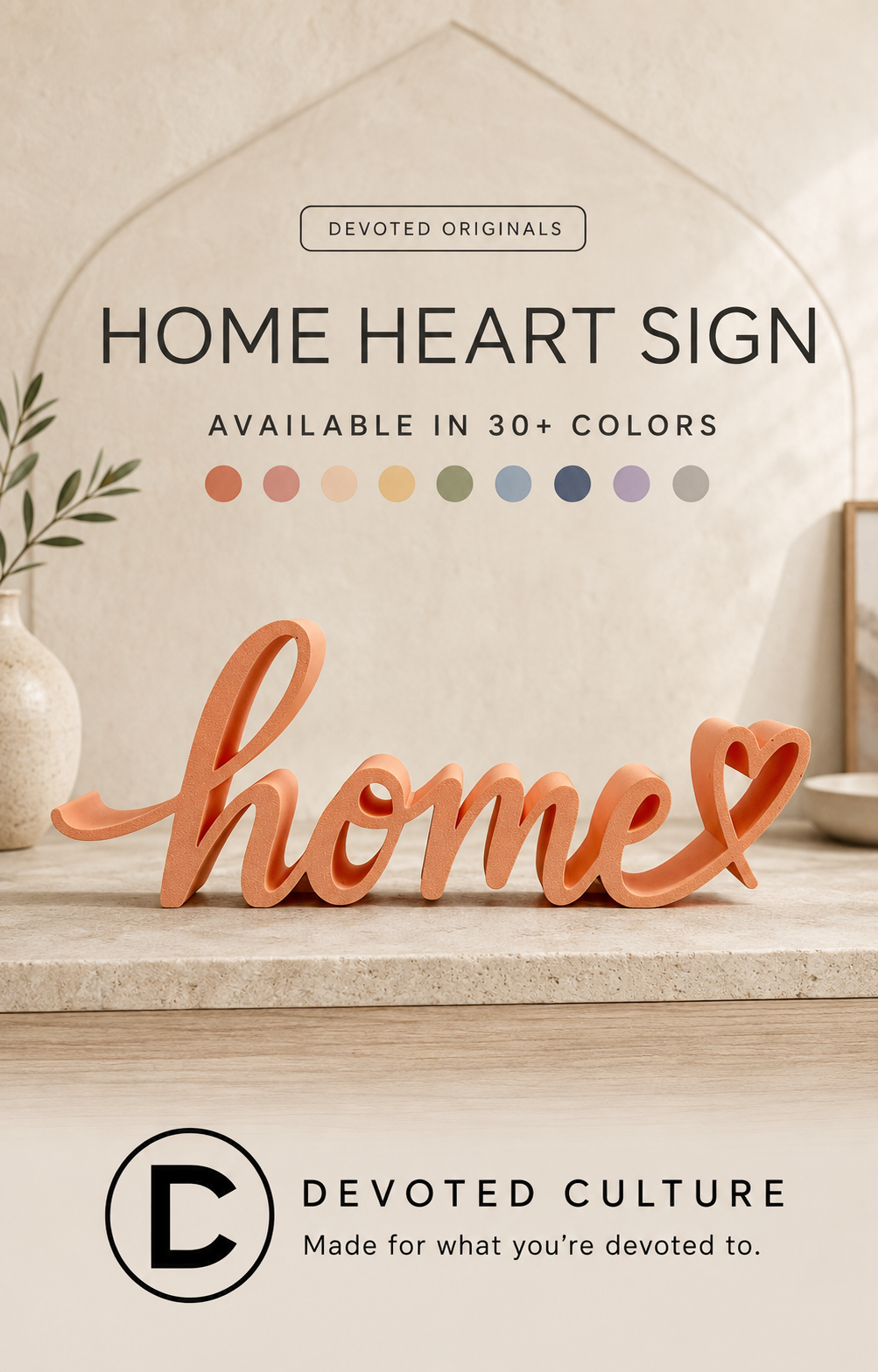 Freestanding Home Sign With Heart, 3D Printed Shelf Decor, Choose Your Color