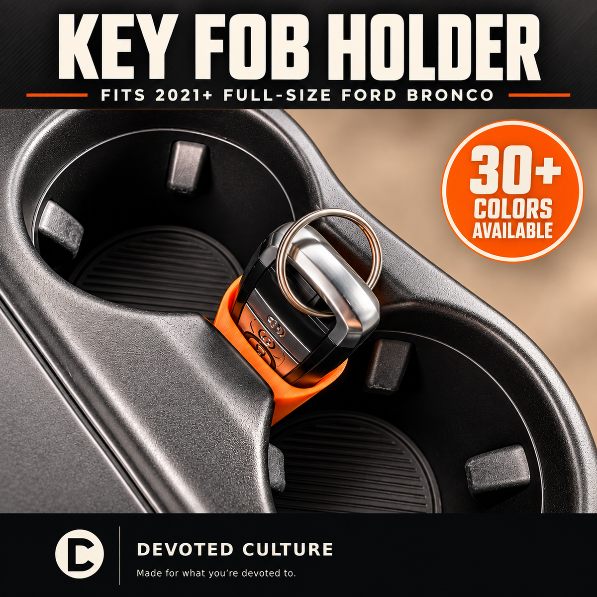 Key Fob Holder Insert for Cup Holder, fits Ford Bronco 2021-2026