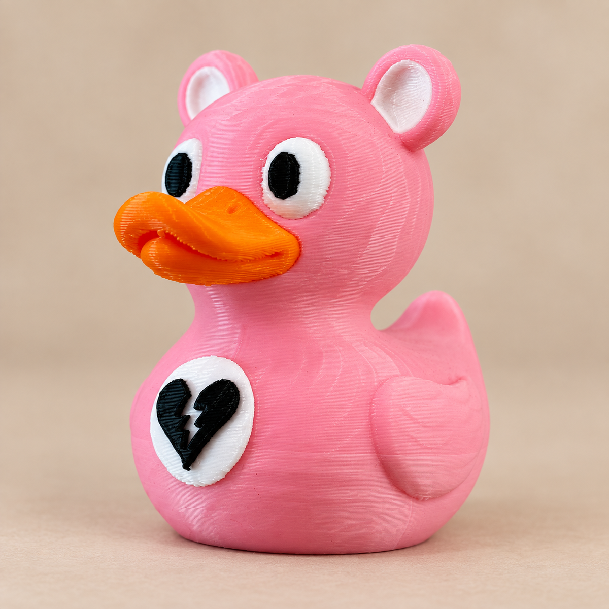 Pink Heartbreak Bear Duck Figurine – 3D Printed 3" Collectible Duck