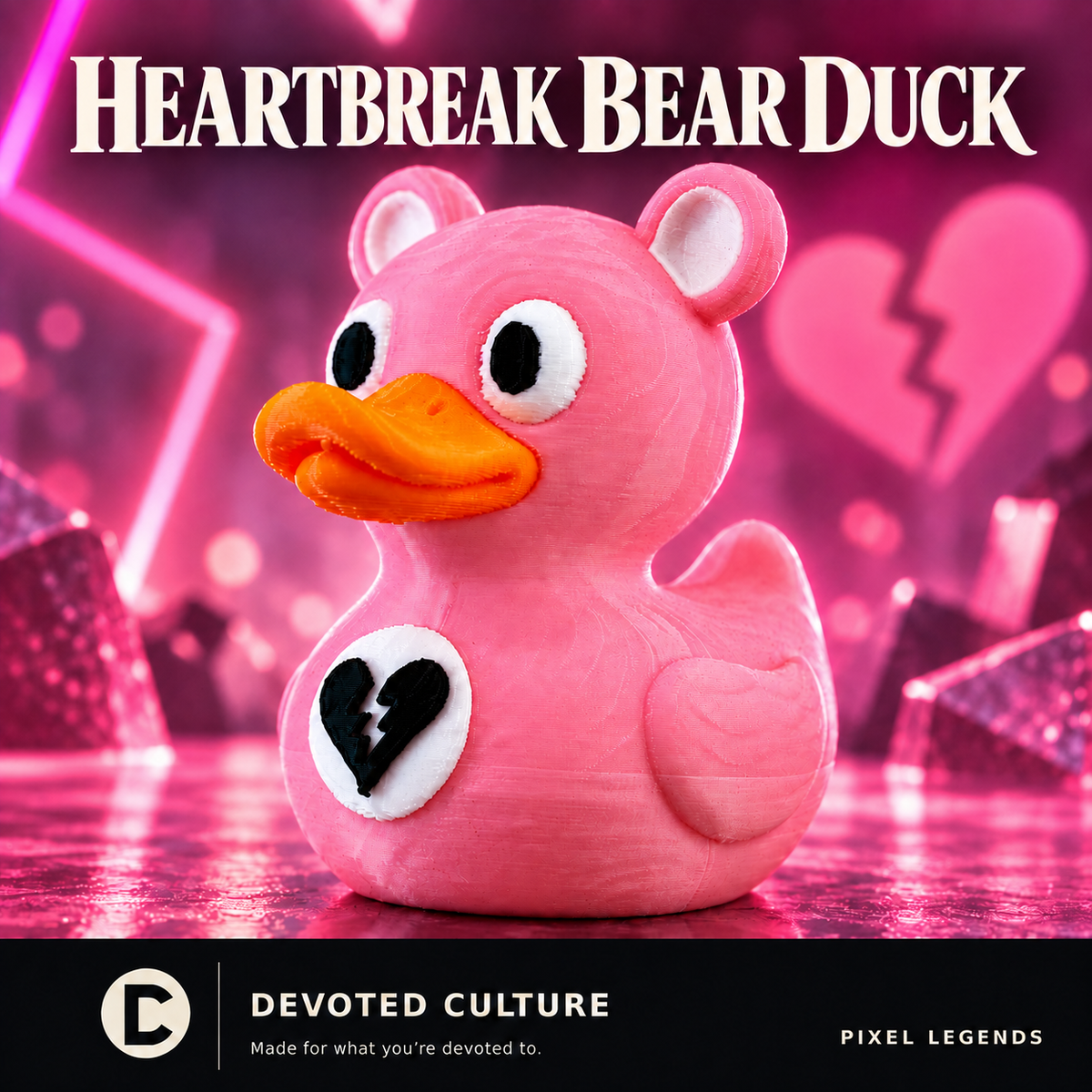Pink Heartbreak Bear Duck Figurine – 3D Printed 3" Collectible Duck