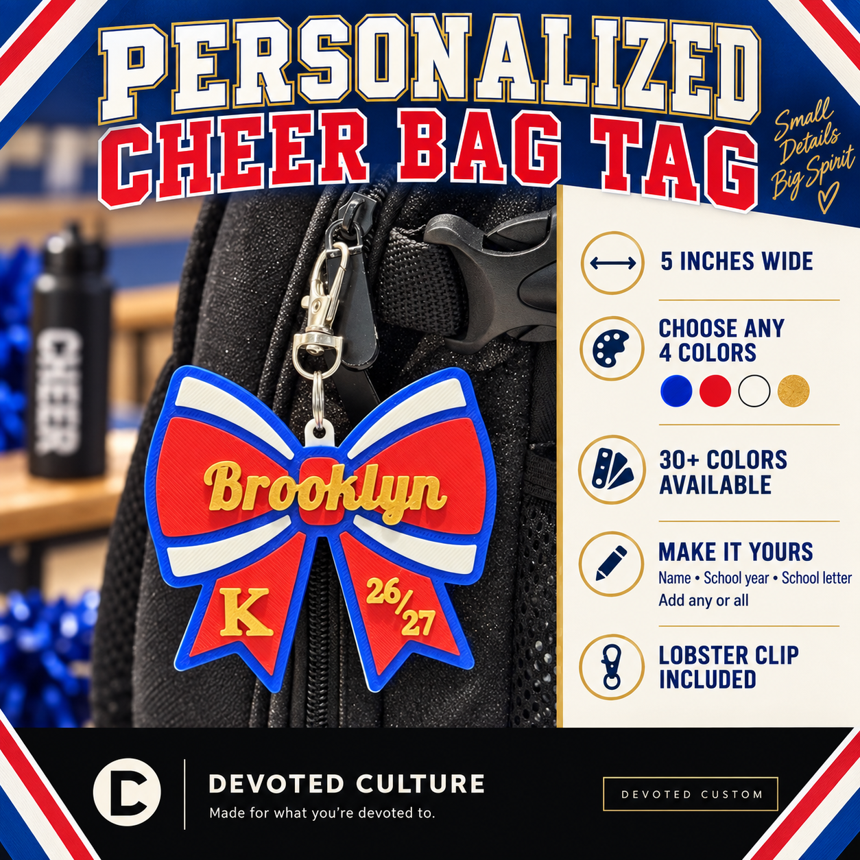 Personalized Cheer Bow Bag Tag