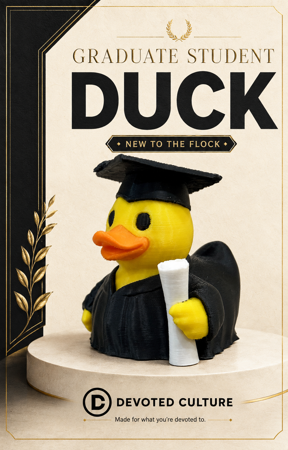 Graduate Student Duck Figurine – 3D Printed 3" Collectible Duck