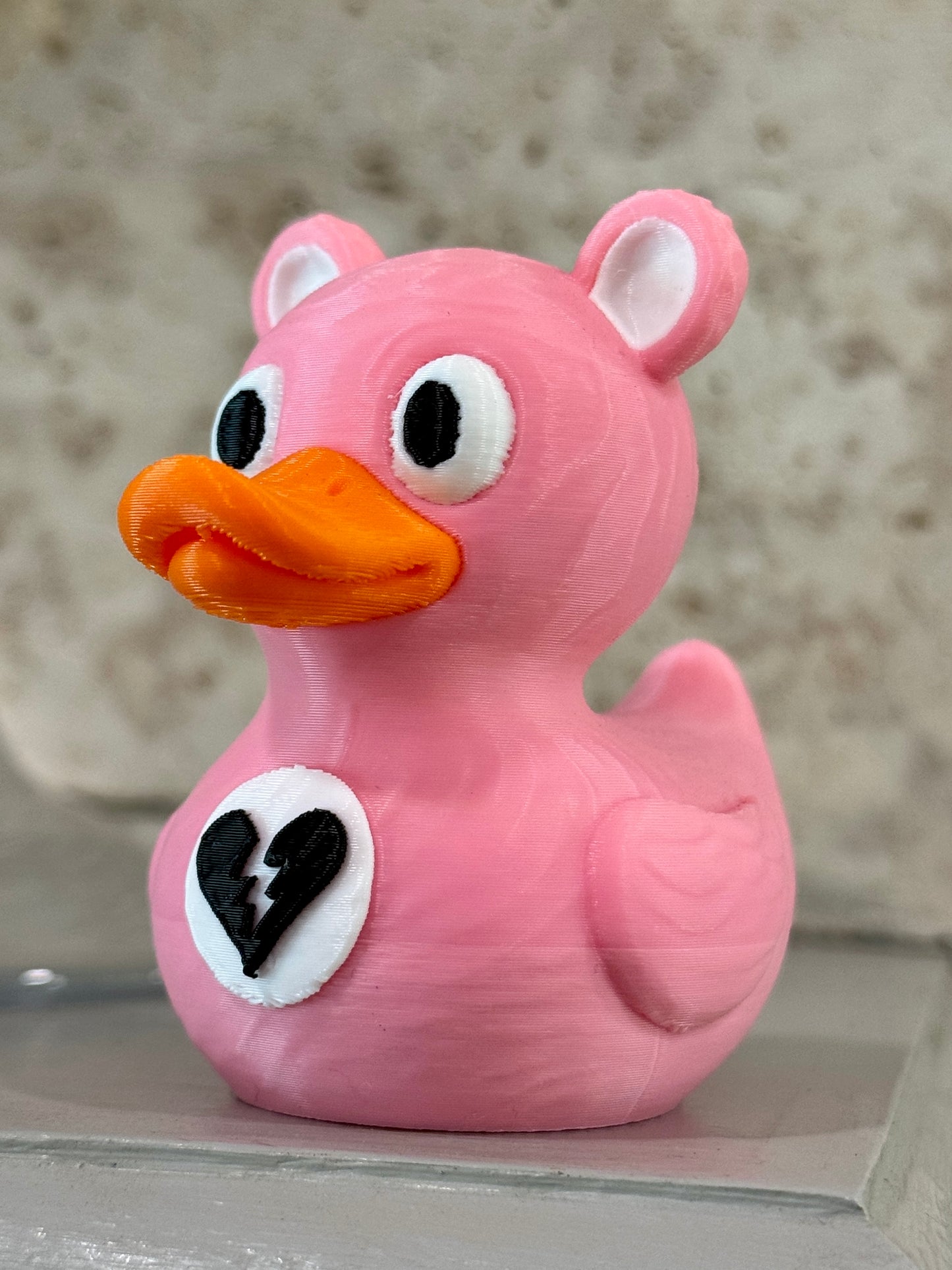 Pink Bear Cuddle Duck Figurine – 3D Printed 3" Collectible Duck
