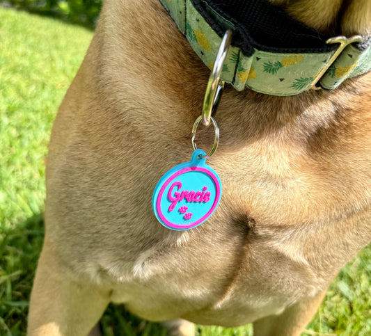 Custom Pet Name ID Tag Circle Collar Charm (20+ Colors)